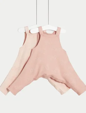 Pack Hip Dysplasia Cotton Rich Dungarees (7lbs-1 Yrs) Pink Mix unisex - M&S - FashionsVida