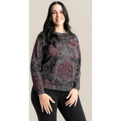 Sueter estampado cuello barca y bajo redondeado