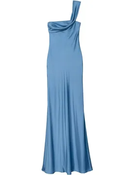 Vestido largo de escote asimétrico con una pieza drapeada - The-Are - FashionsVida