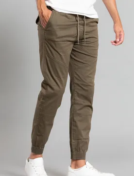 Mens Khaki Cotton Cuffed Trouser - Size 34 (Waist) - Tokyo Laundry - FashionsVida