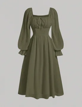 Vestido de cuello cuadrado de manga con volante pecho con fruncido M - Shein - FashionsVida