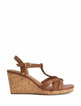 Wide Fit Leather Plait Detail Wedge Sandals Tan female - Dune london - FashionsVida