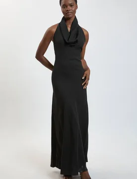 Women's Viscose Satin Back Crepe Cowl Front Backless Maxi Dress in Black Size: 12 - Black - Size: 12 - Karen millen - FashionsVida