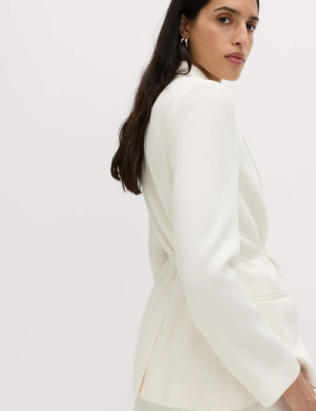 Tie Belted Blazer with Linen Ivory female - M&S - FashionsVida
