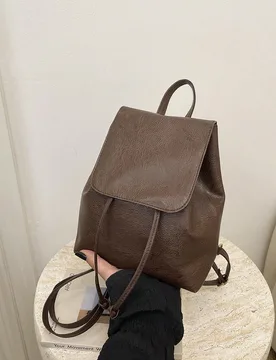 Bolso de mano de diseño con solapa y cordón de unicolor de moda, mochila clásica vintage para mujer, suave y lisa, adecuada para compras, billetera - Shein - FashionsVida