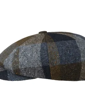 Panel Wool Check Flat Cap by - blue-olive - Size: M (56-57 cm) - Balmoral - FashionsVida