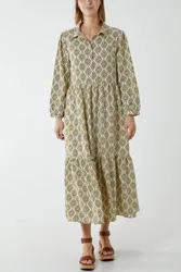 Collared Abstract Midi Dress - 12 / GREEN - female