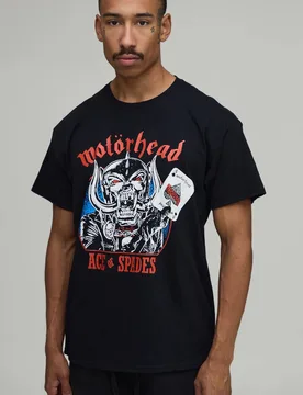 Herren Übergroßes Motörhead Pik-Ass Lizenz-Print Oberteil Black Größe Small - boohooMAN - FashionsVida