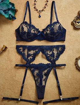 Conjunto de 4 piezas de lencería sexy azul para mujer L - Shein - FashionsVida