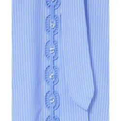 Camisa de mujer de popelín a rayas con cuello mao y bordados