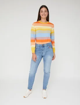 Pantalón de mujer denim push up con aplicacion piedras - October - FashionsVida