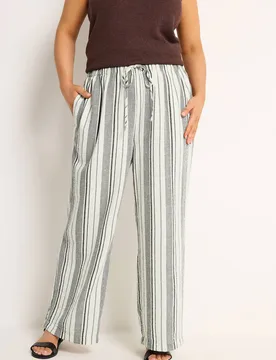 Women's Stripe Linen Look Trousers in Natural Size: 22-24S - Natural - Size: 22-24S - Yours - FashionsVida