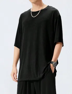 Camiseta de manga corta de seda de talla grande, de moda casual y transpirable, apta para primavera y verano - Shein - FashionsVida