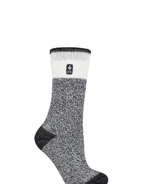 Women's 1 Pair SOCKSHOP 2.3 TOG Patterned Thermal Socks Snowdrop Block Twist Black 4-8 Ladies - Black - Size: Small - Heat Holders - FashionsVida