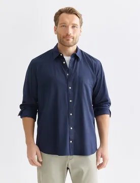 Camisa sport de tallas grandes de twill manga larga lisa fit regular - Dustin - FashionsVida
