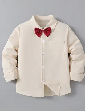 Camisa formal de manga larga con cuello y corbata de moño para niños, estilo caballero para academia, fiesta, boda, regalo festivo, top clásico - Shein - FashionsVida