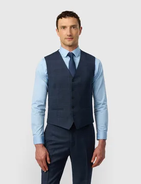 Tailored Fit Wool Blend Check Waistcoat Navy male - Ted baker - FashionsVida