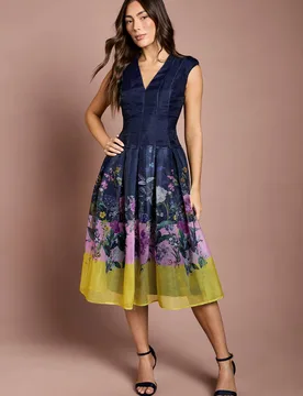 Women's Burnout Organza Drop Waist Midi Dress in Navy Size: 12 - Navy - Size: 12 - Coast - FashionsVida