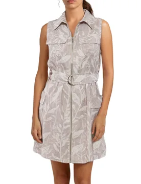 Abito Donna Junia con Zip Stampa Foliage Beige in Viscosa Elegante 15201105/537 - GOA GOA - FashionsVida