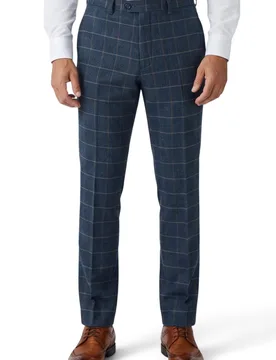 Mens Navy Tweed Herringbone Check Trousers - Harris - Size 38 (Waist) - Paul Andrew - FashionsVida