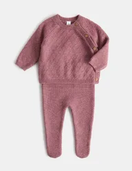 Pc Cotton Rich Pointelle Knitted Outfit (7lbs - 1 Yrs Praline unisex