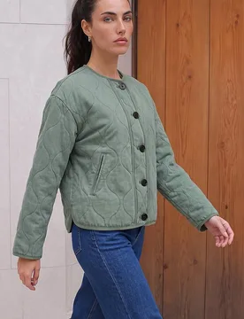 Women's Cotton Twill Quilted Jacket in Dark Green Size: 10 - Dark Green - Size: 10 - Roman - FashionsVida