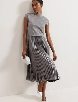 Women's Jayla Metallic Knit Dress in Metallic Silver Size: 10 - Metallic Silver - Size: 10 - Phase Eight - FashionsVida