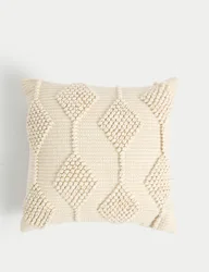 Pure Cotton Geometric Embroidered Cushion Neutral