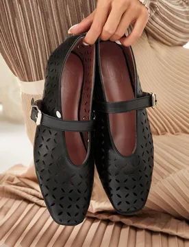 Zapatos planos de estilo Mary Jane de punta redonda con estampado floral láser, vintage y sencillos, para mujer, ideales para Año Nuevo, Día de San - Shein - FashionsVida