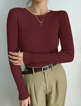 Suéter de punto acanalado de ajuste ceñido, estilo empresarial casual, ropa de mujer para otoño M - Shein - FashionsVida