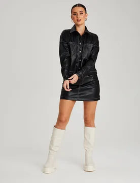 Womens Boss Pu Skirt - Black - Size 8 Uk - Urban Bliss - FashionsVida
