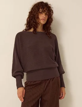 Textured Slash Neck Jumper with Wool Chocolate female - Monsoon - FashionsVida