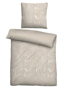 Melange-Flanell Bettwäsche Tiere kitt, 1x 135x200 cm + 1x 80x80 cm - Biberna - FashionsVida