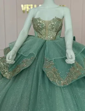 Shiny olive Quinceanera Dress off-shoulder glitter decal Long tail layering vestidos de 15 Quinceanera ﻿Customize - Aliexpress - FashionsVida