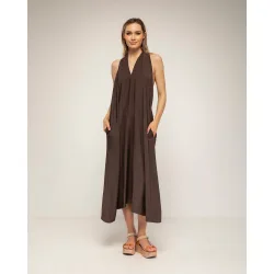 Vestido amplio midi con cuello halter y tira en la espalda