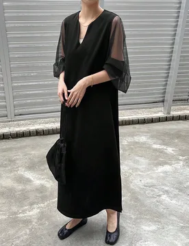 Vestido elegante y modesto para mujer, negro con patchwork de color contrastante, manga larga, liso, moda de otoño, casual con volantes, talla grande - Shein - FashionsVida