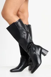 Womens Flared Heel Stretch Knee High Boots - Black - Size Uk 4