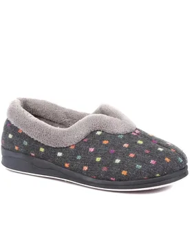 Women's Wide Fit Polka Dot Slippers in Grey Size: 8 - Grey - Size: 8 - Pavers - FashionsVida