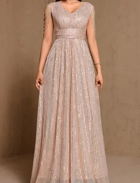 Vestido de noche elegante con lentejuelas y flecos, sexy y sin mangas, adecuado para bodas y fiestas de otoño S - Shein - FashionsVida