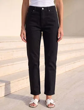 Petite Mid Rise Straight Leg Jeans Black female - Roman - FashionsVida