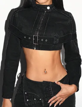 Chaqueta de jean para mujer, desgaste casual minimalista y de moda M - Shein - FashionsVida