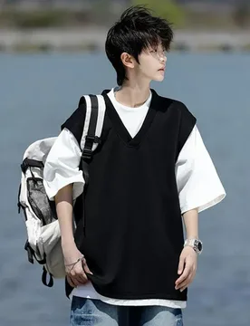 Summer Fake Two Piece Men O Neck Short Sleeve T Shirts Japan Style Casual Fashion All-match 2xl Oversized Clothing Black Khaki - Aliexpress - FashionsVida