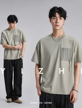 Fashion Men's Color Block Wave Pocket Tee Textured Fabric Loose Drop Shoulder Breathable Casual Short Sleeve - Aliexpress - FashionsVida