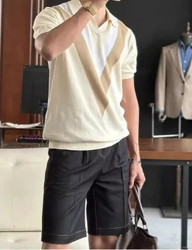 Polo Shirt Knitted Short Sleeve Men's Summer Outfit Versatile Casual T-Shirt Fitness Top - Aliexpress - FashionsVida