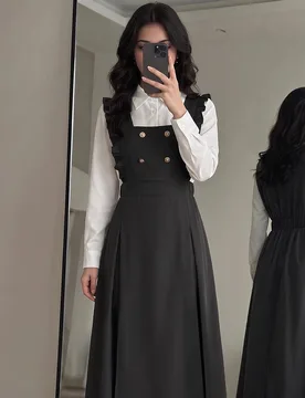 Vestido de manga larga 2 en 1 con diseño de doble botón para adolescente 13Y - Shein - FashionsVida