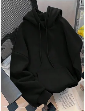 Sudadera con capucha de unicolor, sudadera con capucha estilo Y2K para mujer, otoño para mujer regreso a la escuela casual negro XS - Shein - FashionsVida