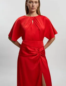 Women's Satin Back Crepe Twist Detail Woven Midaxi Dress in Red Size: 12 - Red - Size: 12 - Karen millen - FashionsVida