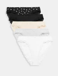 Pack Cotton Rich Ribbed High Leg Knickers Light Cream female