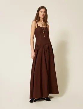 Robe longue en popeline avec fronce - TWINSET - FashionsVida