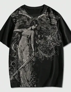 Camiseta casual de manga corta con cuello redondo y estampado de ángel para hombre de talla grande 3XL - Shein - FashionsVida